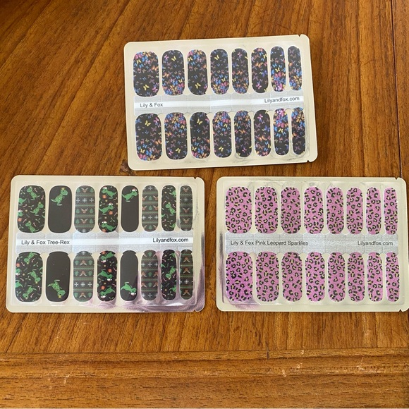 Other - 3 packages Lily & Fox Nail Wraps - Floral, T-Rex & Pink Leopard NEW in package